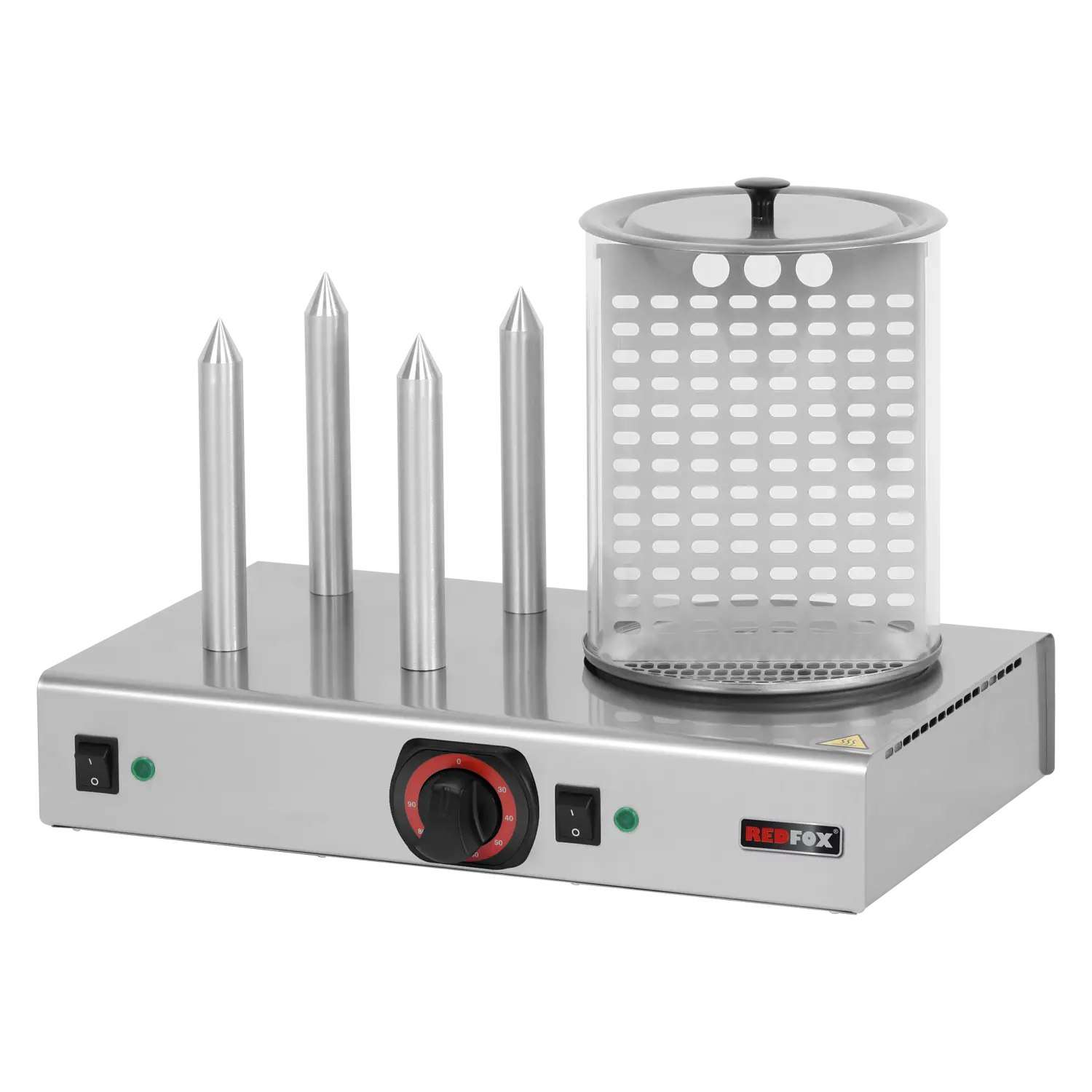 Hot dog machine warmer  4 spike with glass cylinder | REDFOX - HD 04 N