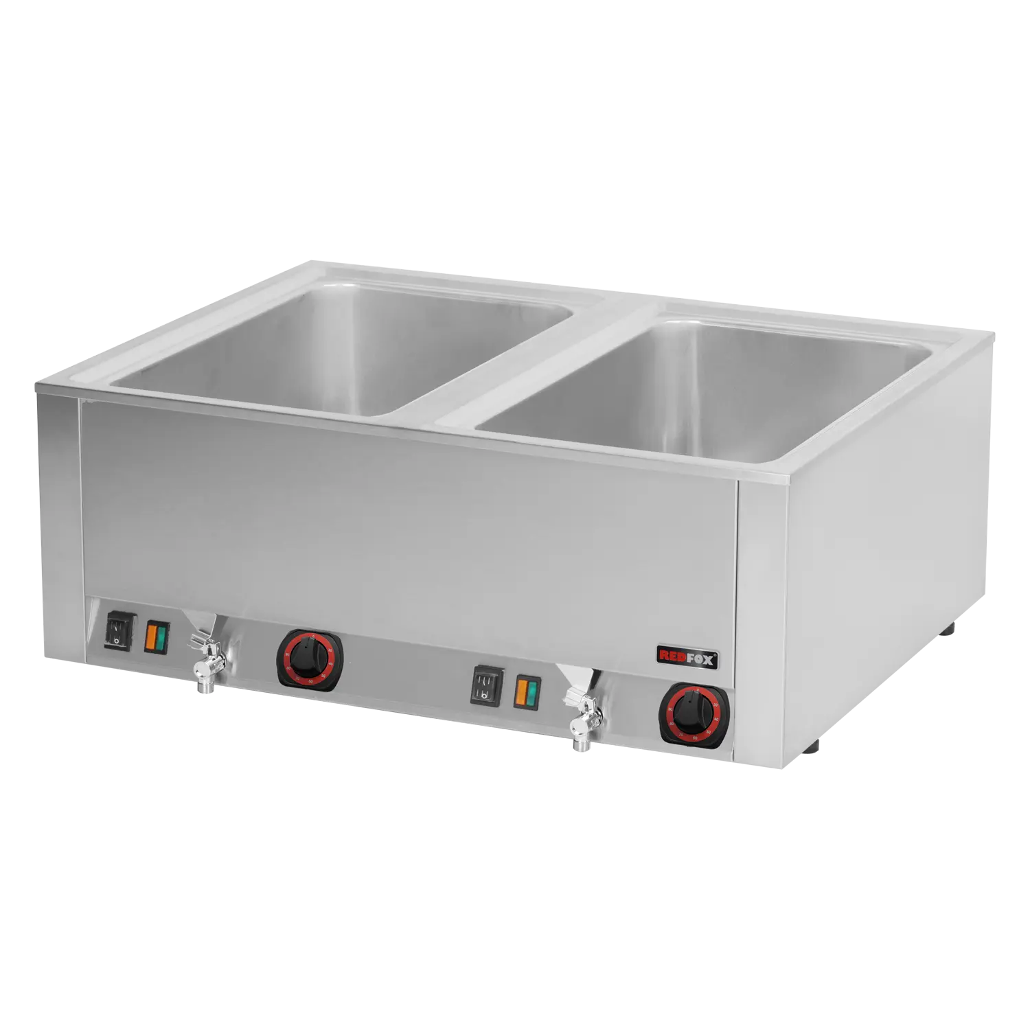 Bain marie electric 2x GN 1/1 - 200 counter top with drain tap | REDFOX - BMV 2120