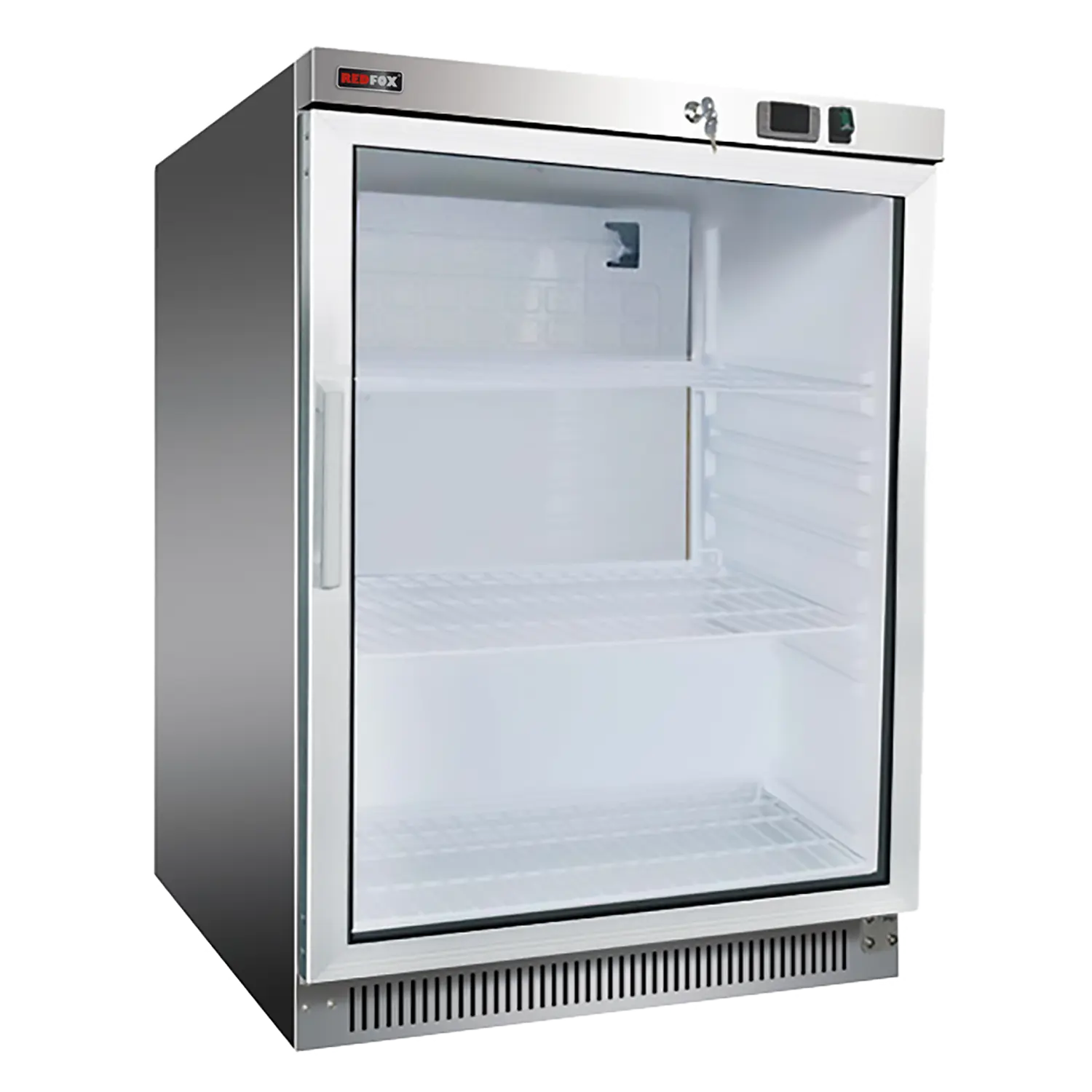 Cooling cabinet 130 l glass door 2x shelf, stainless steel | REDFOX - DR 200 GS