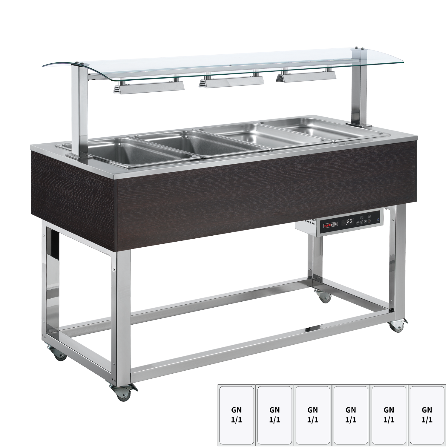 Food display island heated, bain marie tub GN 6-1/1 Wenge | REDFOX - ES RED+ 6W