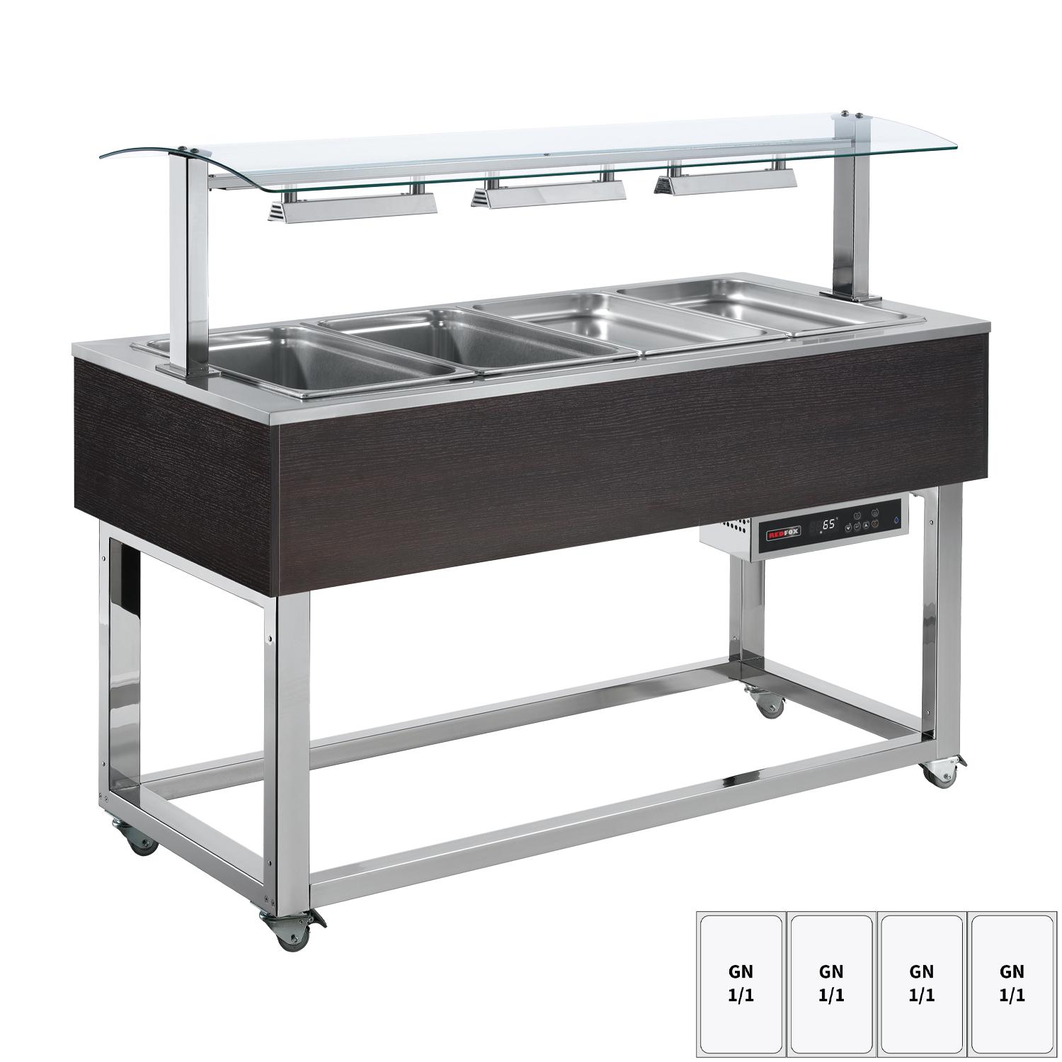 Food display island heated, bain marie tub GN 4-1/1 Wenge | REDFOX - ES RED+ 4W