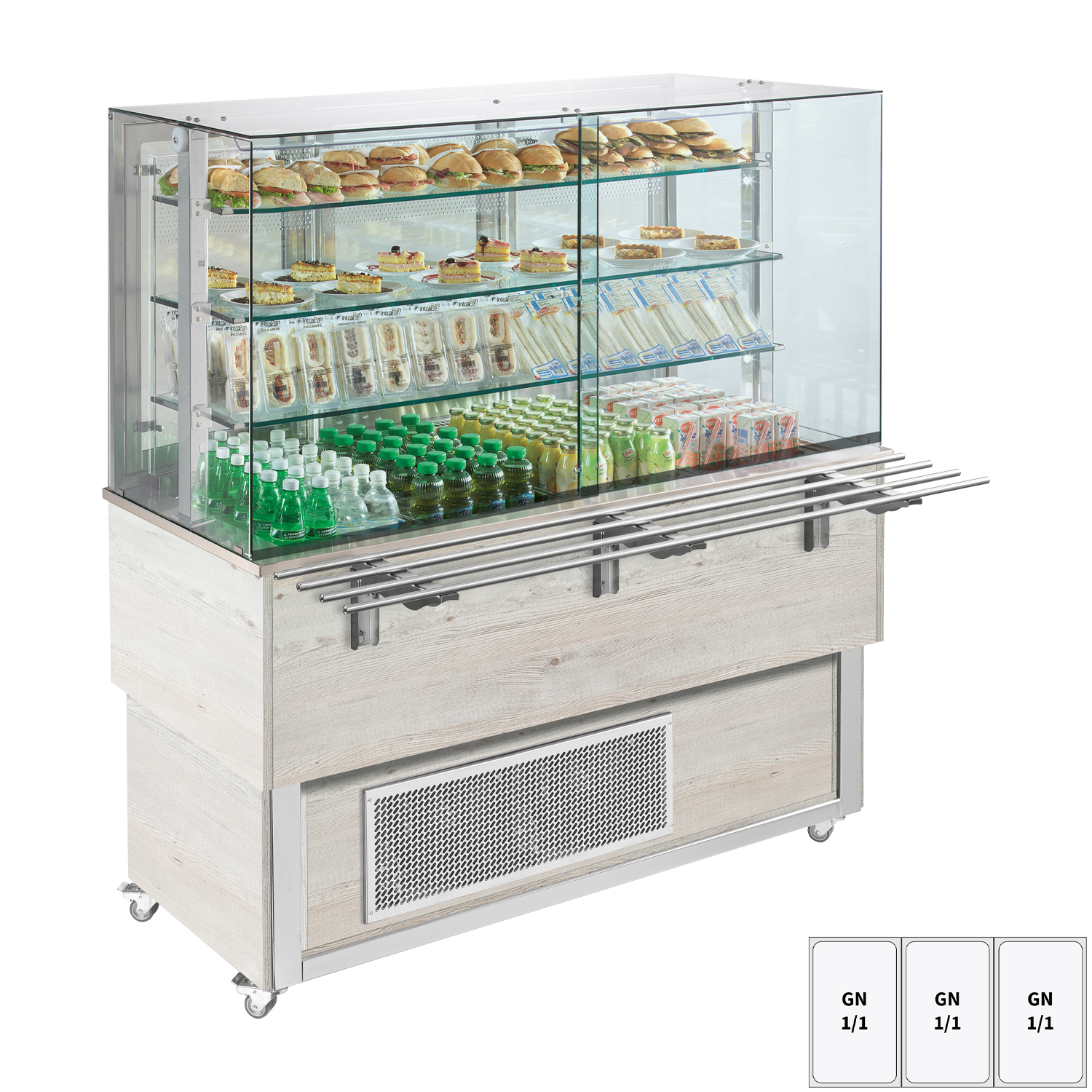 Chilled display unit GN 3-1/1 bottom cover, opening to the sides, Hemlock | REDFOX - ES PLATINUM+ 3H DS