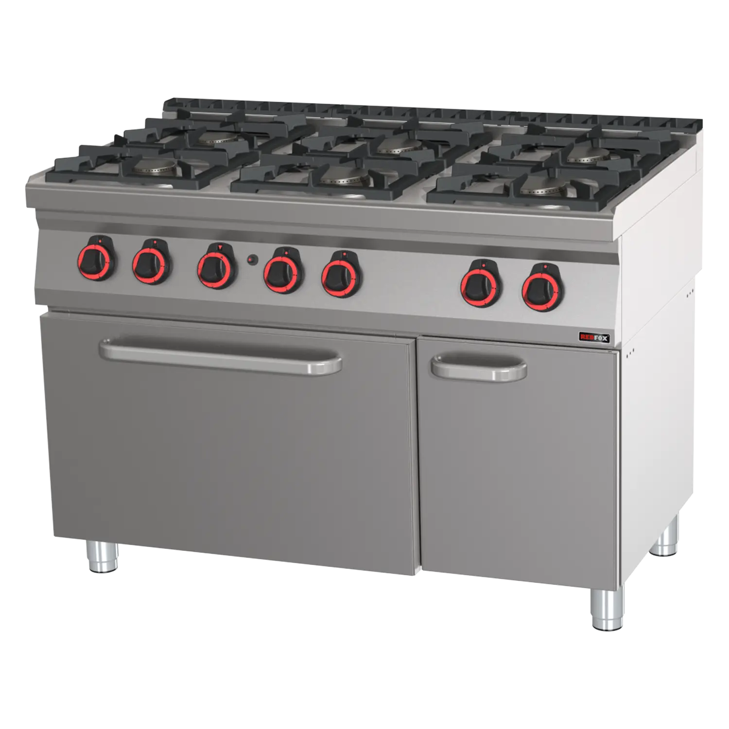 Sporák plynový se statickou plynovou troubou GN 2/1 - 6x hořák ECO  | REDFOX - SPBT 70/120 21 G