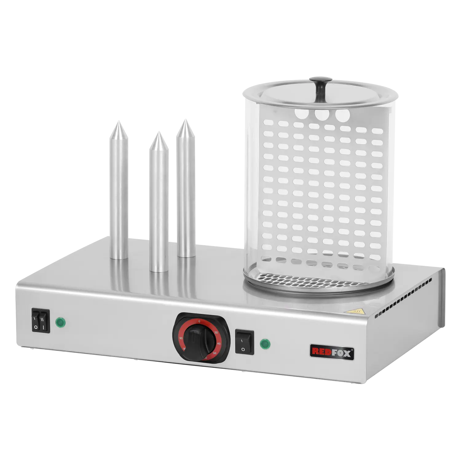 Hot dog machine warmer  3 spike with glass cylinder | REDFOX - HD 03 N