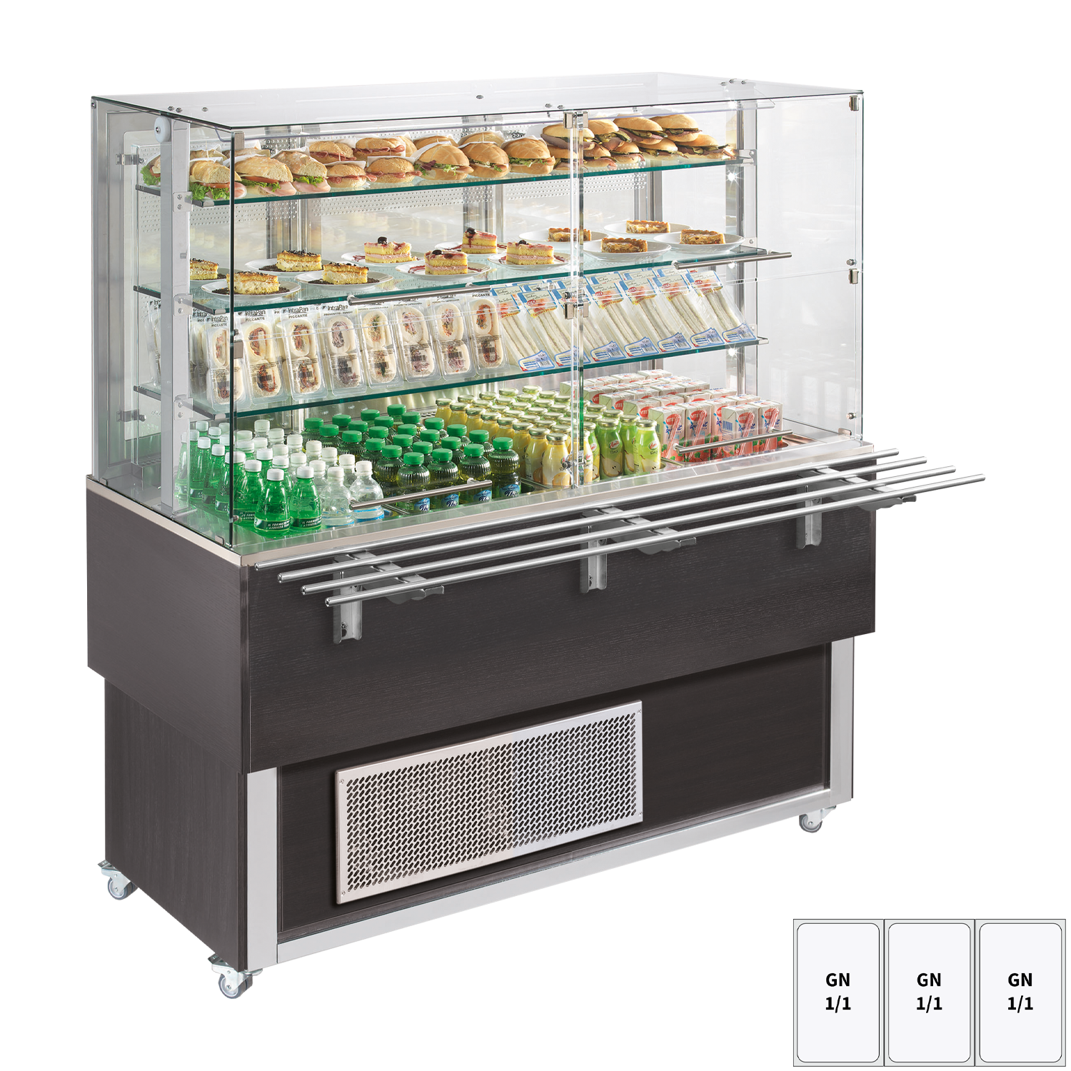 Chilled display unit GN 3-1/1 bottom cover, upwards opening, Wenge | REDFOX - ES PLATINUM+ 3W DF