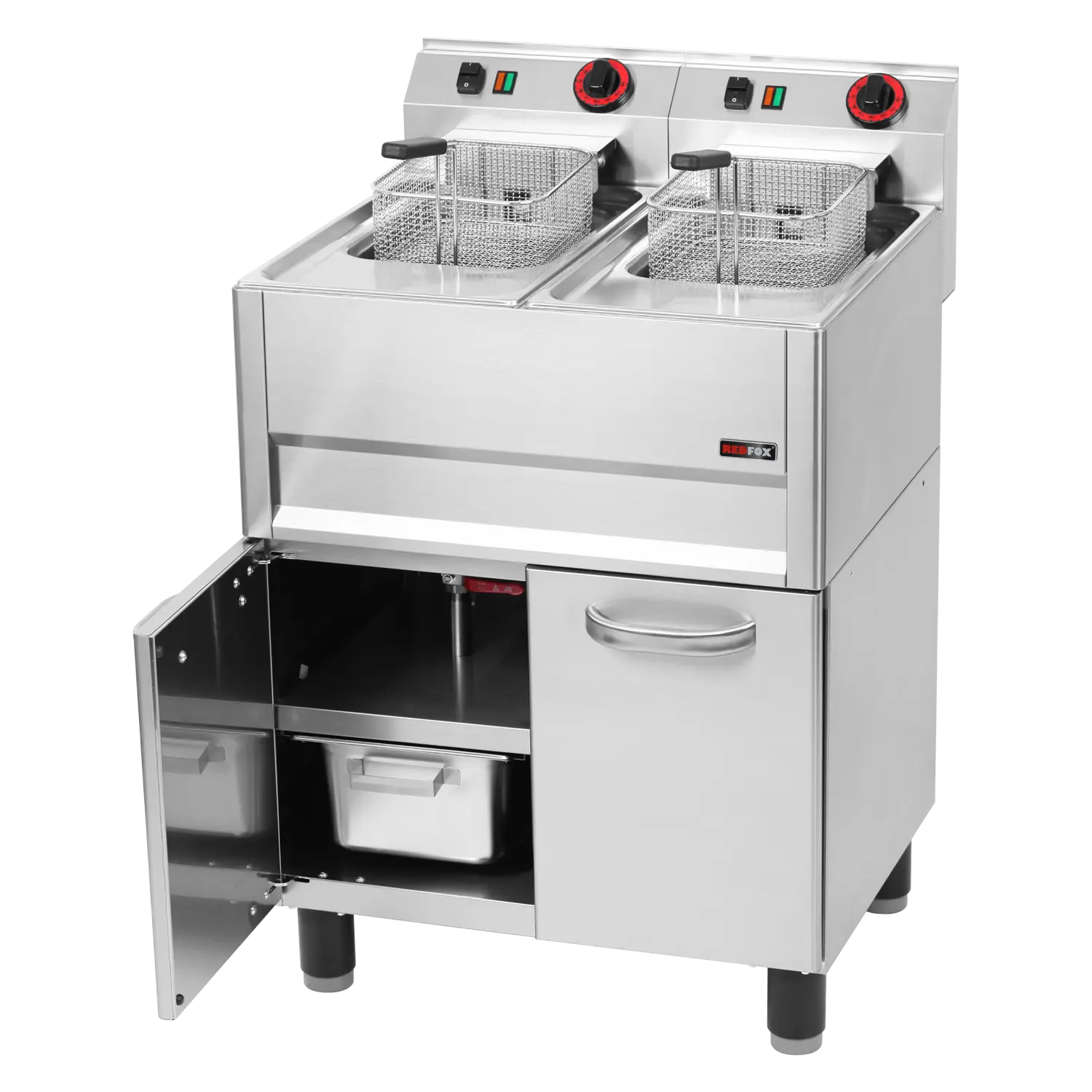 Electric fryer 2 baskets 0,77 kW/l, 13+13 l on cabinet 400 V | REDFOX - FE 61/13 ELT