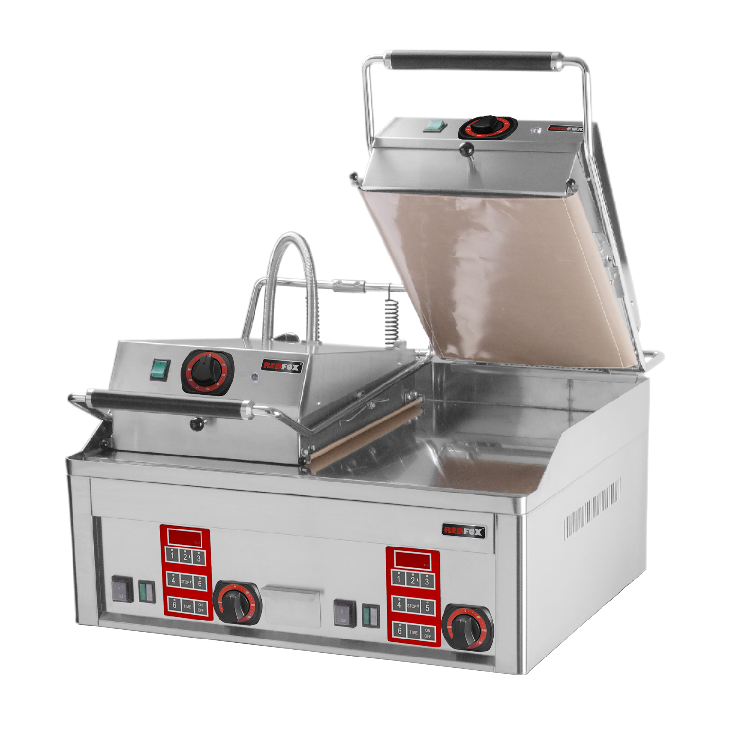 Steak gril elektrický s digitálním časovačem a dvěmi vrchními kontaktními deskami 65x48 stolní | REDFOX - FTHC 60 ED + 2x KD 30 T