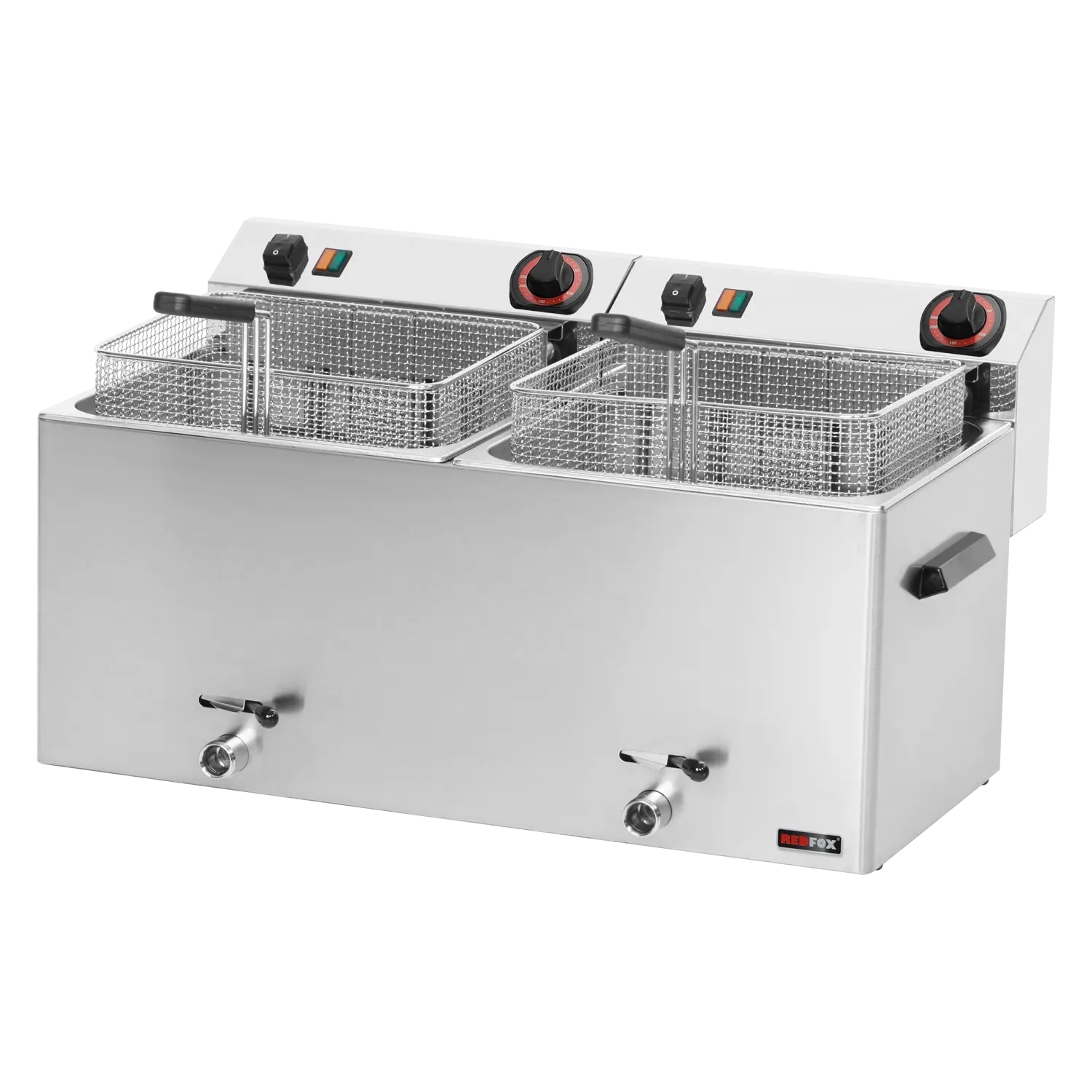 Electric fryer 2 baskets 0,74 kW/l, 11+11 l counter top drain tap 400 V | REDFOX - FE 1010 T