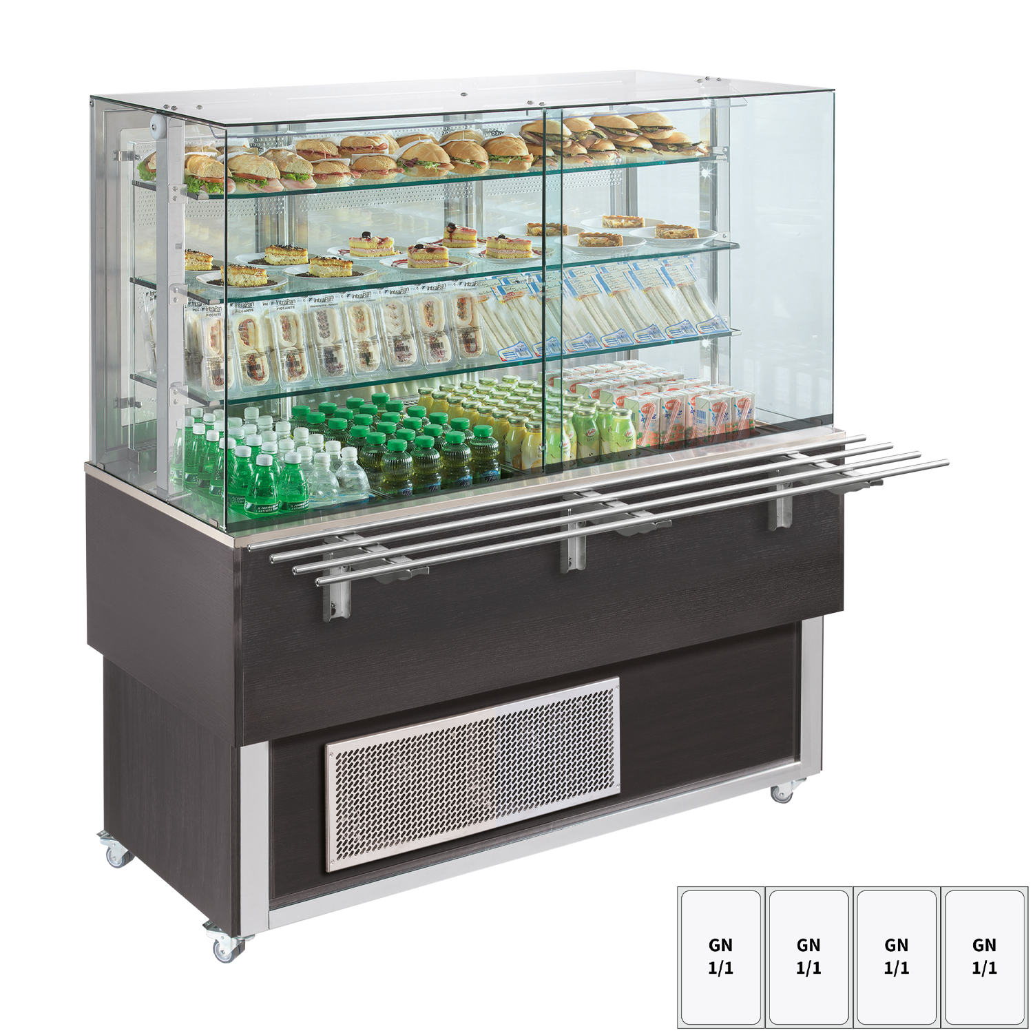 Chilled display unit GN 4-1/1 bottom cover, opening to the sides, Wenge | REDFOX - ES PLATINUM+ 4W DS