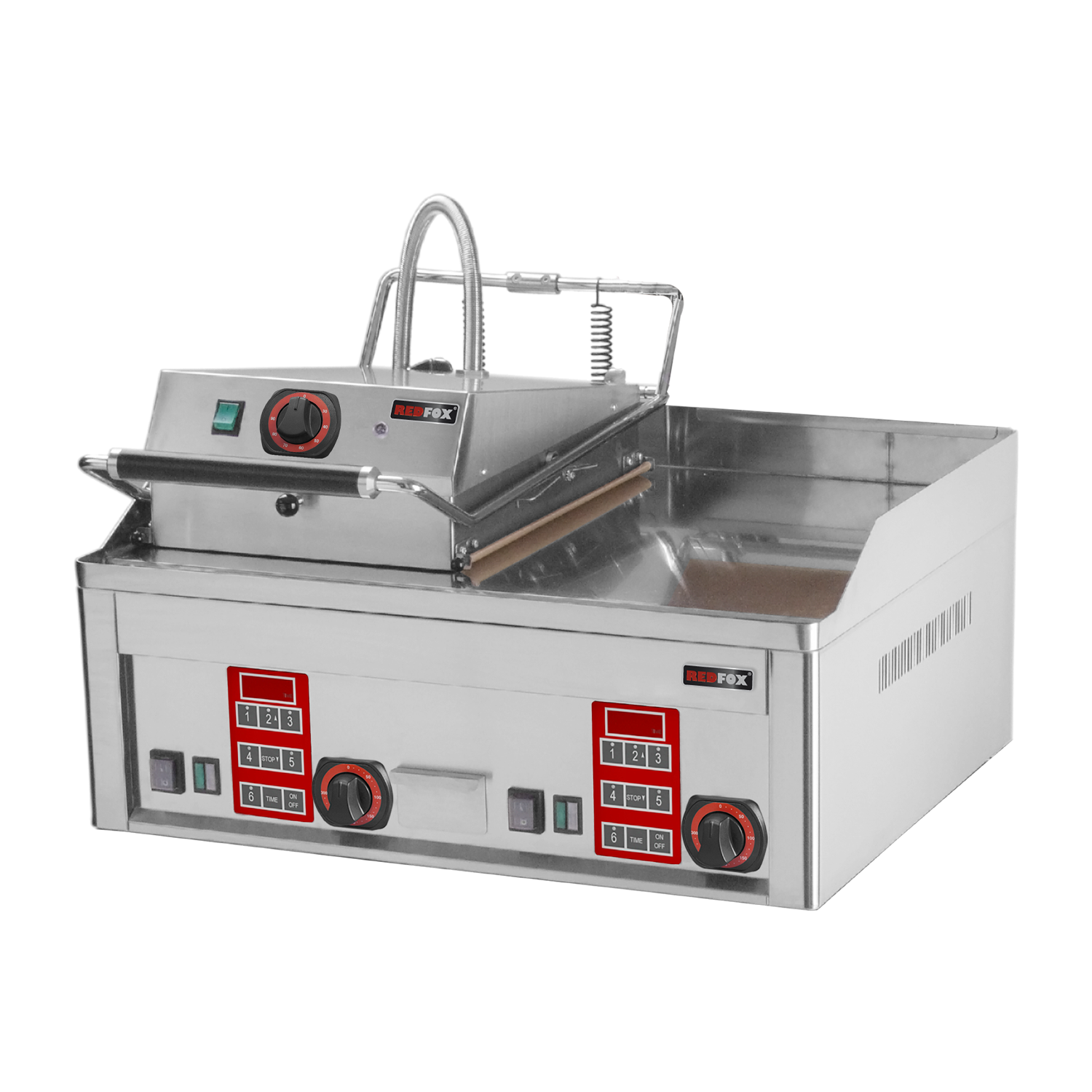 Steak gril elektrický s digitálním časovačem a vrchní kontaktní deskoui 65x48 stolní | REDFOX - FTHC 60 ED + KD 30 T