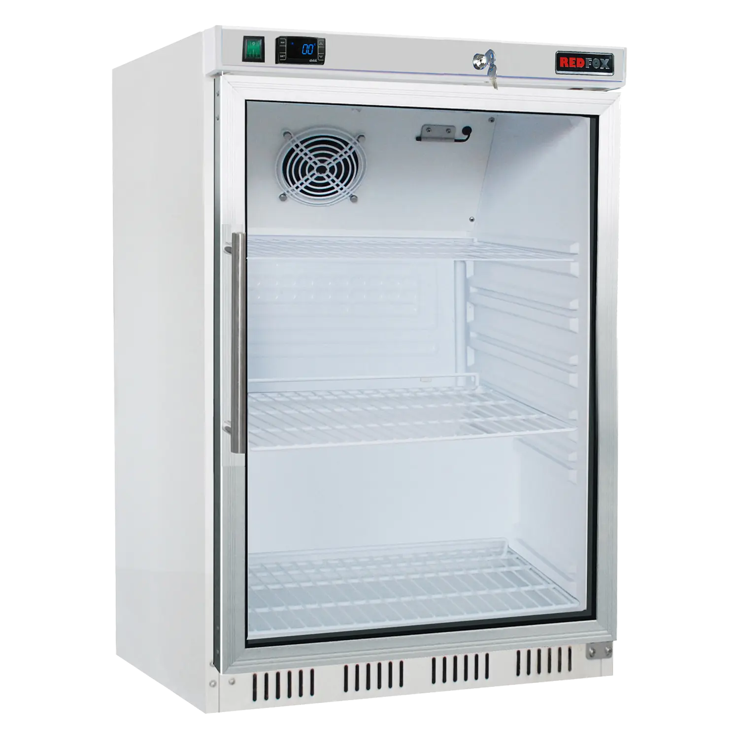 Refrigeration cabinet 130 l glass door 2x grid, white | REDFOX - HR 200/G