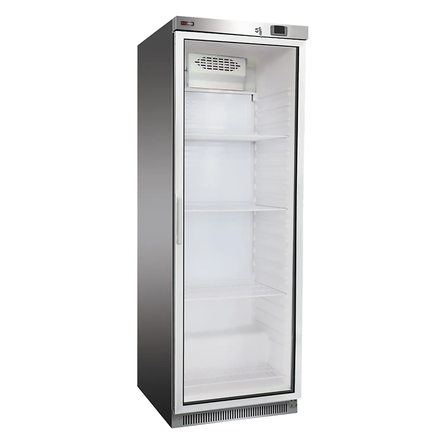 Refrigeration cabinet 350 l glass door 4x grid, stainless steel | REDFOX - DR 400 GS