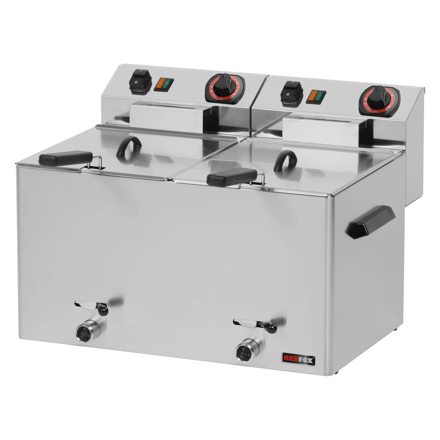 Electric fryer 2 baskets 0,38 kW/l, 8+8 l counter top drain tap 230 V | REDFOX - FE 77 V