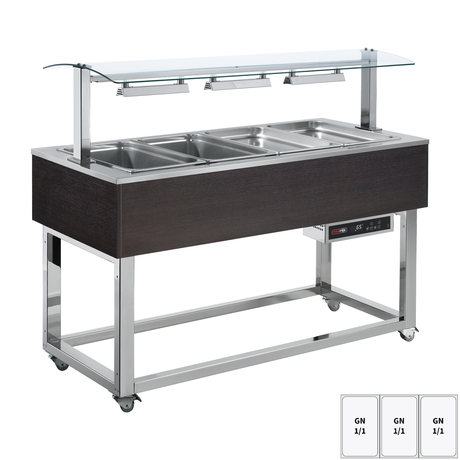 Food display island heated, bain marie tub GN 3-1/1 Wenge | REDFOX - ES RED+ 3W